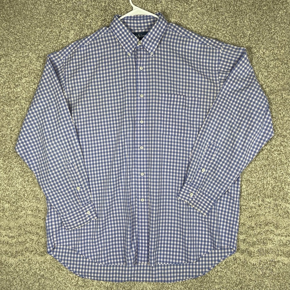 Polo Ralph Lauren Shirt Mens XL Blue Gingham Blake Cotton Short Sleeve Button Up